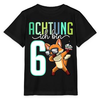 Sechster 6. Geburtstag Junge 6 Jahre Fuchs - Stanley/Stella Kinder T-Shirt MINI CREATOR  - Schwarz - Vorne - Mikhail (115cm)