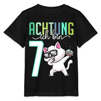 7. Geburtstag 7 Jahre Katze Junge Mädchen - Stanley/Stella Kinder T-Shirt MINI CREATOR  - Schwarz - Vorne - Mikhail (115cm)