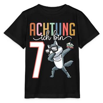 7. Geburtstag 7 Jahre Wolf Junge Mädchen - Stanley/Stella Kinder T-Shirt MINI CREATOR  - Schwarz - Vorne - Mikhail (115cm)