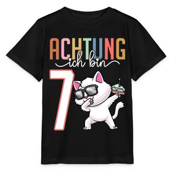 7. Geburtstag 7 Jahre Katze Junge Mädchen - Stanley/Stella Kinder T-Shirt MINI CREATOR  - Schwarz - Vorne - Mikhail (115cm)