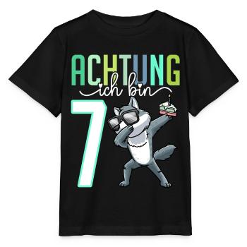 7. Geburtstag 7 Jahre Wolf Junge Mädchen - Stanley/Stella Kinder T-Shirt MINI CREATOR  - Schwarz - Vorne - Mikhail (115cm)
