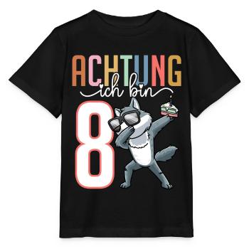 Zum 8. Geburtstag 8 Jahre Wolf Junge Mädchen - Stanley/Stella Kinder T-Shirt MINI CREATOR  - Schwarz - Vorne - Mikhail (115cm)