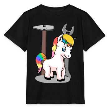 Construction site unicorn tool safety helmet build KInder - Stanley/Stella MINI CREATOR Kids’ T-Shirt - black - Front - Mikhail (115cm)