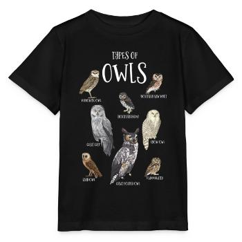 Owl Types, Owls, Barn Owl, Great Gray - Stanley/Stella MINI CREATOR Kids’ T-Shirt - black - Front - Mikhail (115cm)