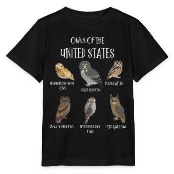Eulenarten, Eulen & Kauze, Eule Fan - Stanley/Stella Kinder T-Shirt MINI CREATOR  - Schwarz - Vorne - Mikhail (115cm)