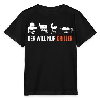 Der will doch nur grillen, Grill, BBQ - Stanley/Stella Kinder T-Shirt MINI CREATOR  - Schwarz - Vorne - Mikhail (115cm)