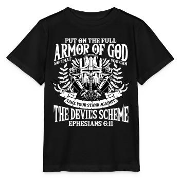 Armure de Dieu, Ephésiens 6:11, Verse de la Bible - T-shirt bio MINI CREATOR Stanley/Stella Enfant - noir - Devant - Mikhail (115cm)