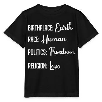 Lieu de naissance Terre, Race Religion politique humaine - T-shirt bio MINI CREATOR Stanley/Stella Enfant - noir - Devant - Mikhail (115cm)