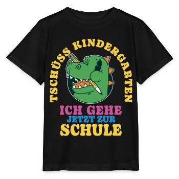 Einschulung Drache Tschüss Kindergarten - Stanley/Stella Kinder T-Shirt MINI CREATOR  - Schwarz - Vorne - Mikhail (115cm)