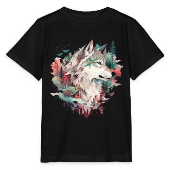 Wolf Wolfskopf Natur Wildnis Abenteuer Wald Kunst - Stanley/Stella Kinder T-Shirt MINI CREATOR  - Schwarz - Vorne - Mikhail (115cm)
