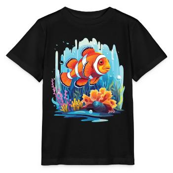 Clownfische in einem Korallenriff - Stanley/Stella Kinder T-Shirt MINI CREATOR  - Schwarz - Vorne - Mikhail (115cm)
