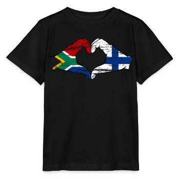 Afrique du Sud Finlande Drapeau Mains Coeur Forme Utilisé - T-shirt bio MINI CREATOR Stanley/Stella Enfant - noir - Devant - Mikhail (115cm)