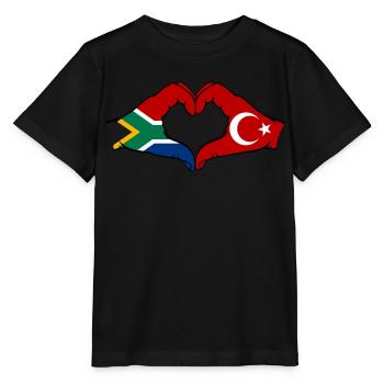 Afrique du Sud Turquie Drapeau Mains Coeur Forme - T-shirt bio MINI CREATOR Stanley/Stella Enfant - noir - Devant - Mikhail (115cm)