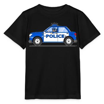 Polizeiauto Police mit Polizist Blau und Weiß - Stanley/Stella Kinder T-Shirt MINI CREATOR  - Schwarz - Vorne - Mikhail (115cm)