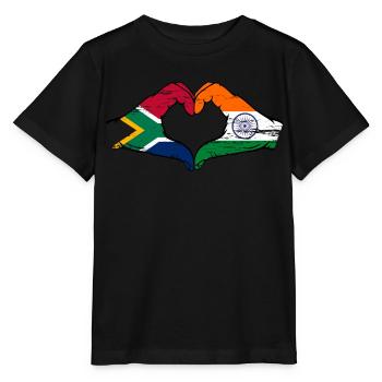 Afrique du Sud Inde Drapeau Mains Coeur Forme Utilisé - T-shirt bio MINI CREATOR Stanley/Stella Enfant - noir - Devant - Mikhail (115cm)