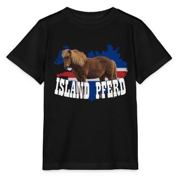 Cheval d’Islande avec drapeau et cheval - T-shirt bio MINI CREATOR Stanley/Stella Enfant - noir - Devant - Mikhail (115cm)