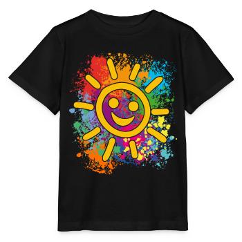 Soleil souriant sur des éclaboussures colorées de couleur - T-shirt bio MINI CREATOR Stanley/Stella Enfant - noir - Devant - Mikhail (115cm)