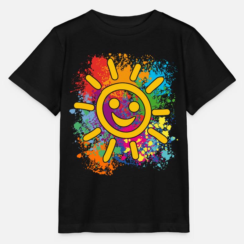 Soleil souriant sur des éclaboussures colorées de couleur - T-shirt bio MINI CREATOR Stanley/Stella Enfant - noir