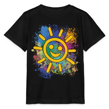 Soleil souriant sur des éclaboussures colorées de couleur - T-shirt bio MINI CREATOR Stanley/Stella Enfant - noir - Devant - Mikhail (115cm)