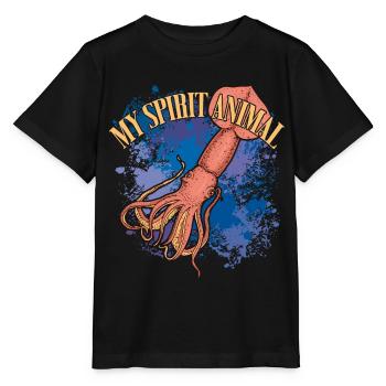 Calmar Calmar géant sur des éclaboussures colorées de couleur - T-shirt bio MINI CREATOR Stanley/Stella Enfant - noir - Devant - Mikhail (115cm)