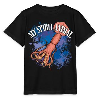 Calmar Calmar géant sur des éclaboussures colorées de couleur - T-shirt bio MINI CREATOR Stanley/Stella Enfant - noir - Devant - Mikhail (115cm)