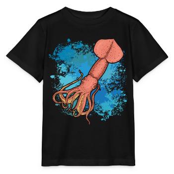Calmar Calmar géant sur des éclaboussures colorées de couleur - T-shirt bio MINI CREATOR Stanley/Stella Enfant - noir - Devant - Mikhail (115cm)