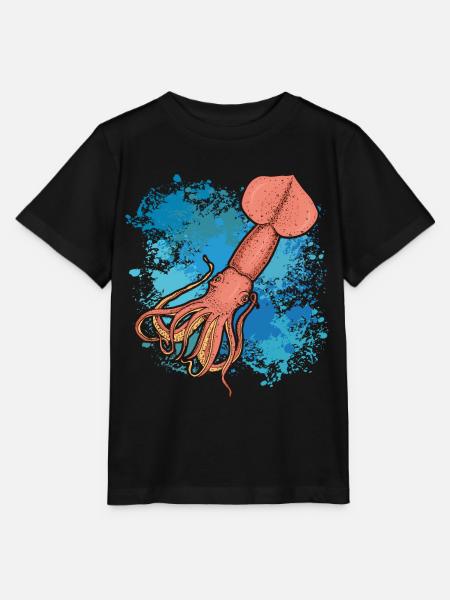 Kalmar Riesenkalmar auf bunten Farbklecksen - Stanley/Stella Kinder T-Shirt MINI CREATOR - Schwarz