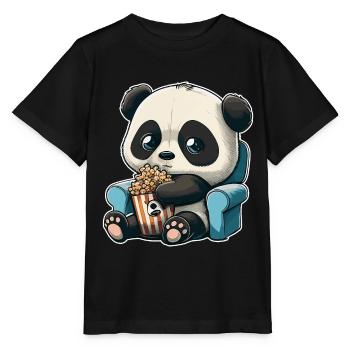 Serienjunkie Serienmarathon Panda Popcorn Couch - Stanley/Stella Kinder T-Shirt MINI CREATOR  - Schwarz - Vorne - Mikhail (115cm)