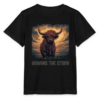 Bravant la tempête Highland Cow - T-shirt bio MINI CREATOR Stanley/Stella Enfant - noir - Devant - Mikhail (115cm)
