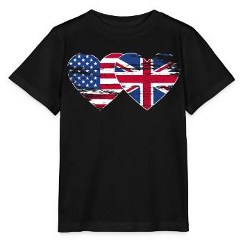 USA British flag fist flag heart used - Stanley/Stella MINI CREATOR Kids’ T-Shirt - black - Front - Mikhail (115cm)