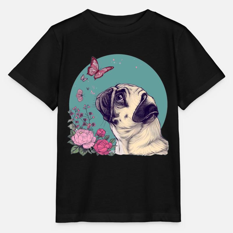 Mops og sommerfugl - Stanley/Stella T-shirt MINI CREATOR til børn - sort