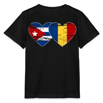 Kuba Rumänien Flagge Herz used - Stanley/Stella Kinder T-Shirt MINI CREATOR  - Schwarz - Vorne - Mikhail (115cm)