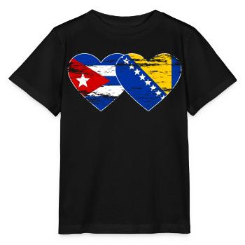 Kuba Bosnien Flagge Herz used - Stanley/Stella Kinder T-Shirt MINI CREATOR  - Schwarz - Vorne - Mikhail (115cm)