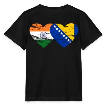 Indien Bosnien Flagge Herz used - Stanley/Stella Kinder T-Shirt MINI CREATOR  - Schwarz - Vorne - Mikhail (115cm)