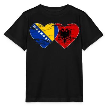 Bosnien Albanien Flagge Herz used - Stanley/Stella Kinder T-Shirt MINI CREATOR  - Schwarz - Vorne - Mikhail (115cm)