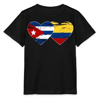 Kuba Kolumbien Flagge Herz used - Stanley/Stella Kinder T-Shirt MINI CREATOR  - Schwarz - Vorne - Mikhail (115cm)