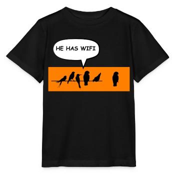 Wireless Birds Wi-Fi Funny Joke. - Stanley/Stella MINI CREATOR Kids’ T-Shirt - black - Front - Mikhail (115cm)