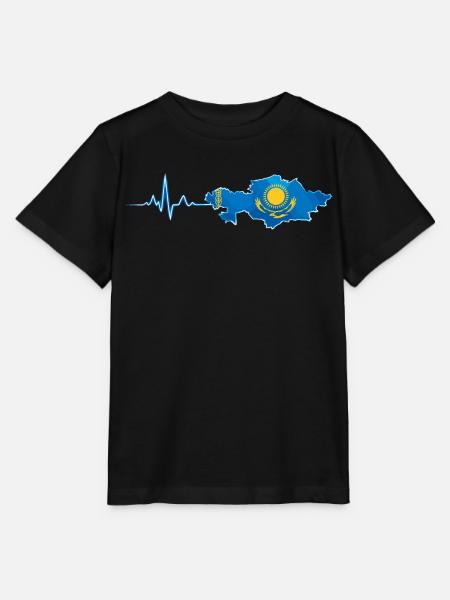 Kasachstan Flagge EKG Herzschlag T-Shirt - Stanley/Stella Kinder T-Shirt MINI CREATOR - Schwarz
