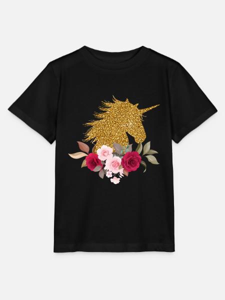 Einhorn Unicorn Gold Glitzer Blumen Tier Geschenk - Stanley/Stella Kinder T-Shirt MINI CREATOR - Schwarz