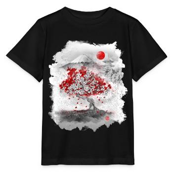 Mount Fuji hinter einem Kirschbaum - Stanley/Stella Kinder T-Shirt MINI CREATOR  - Schwarz - Vorne - Mikhail (115cm)