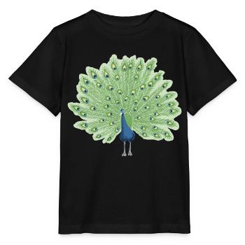 Paon en bleu et vert - T-shirt bio MINI CREATOR Stanley/Stella Enfant - noir - Devant - Mikhail (115cm)