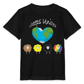 Les moutons du monde s’unissent ! Le monde un cœur. - T-shirt bio MINI CREATOR Stanley/Stella Enfant - noir - Devant - Mikhail (115cm)