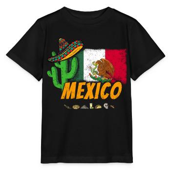 Mexiko Vintage Kaktus mit Fahne, Sombrero - Stanley/Stella Kinder T-Shirt MINI CREATOR  - Schwarz - Vorne - Mikhail (115cm)