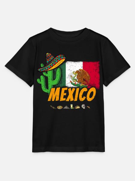Cactus vintage du Mexique avec drapeau, Sombrero - T-shirt bio MINI CREATOR Stanley/Stella Enfant - noir