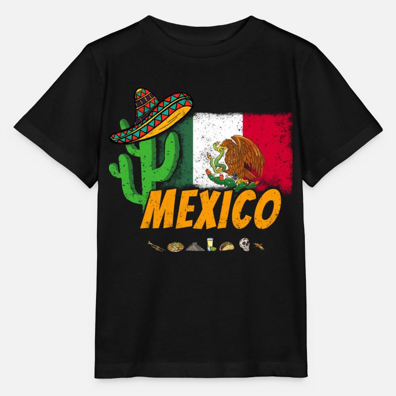 Cactus vintage du Mexique avec drapeau, Sombrero - T-shirt bio MINI CREATOR Stanley/Stella Enfant - noir