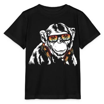 Monkey Cooler Affe DJ Kopfhörer Sonnenbrille Party - Stanley/Stella Kinder T-Shirt MINI CREATOR  - Schwarz - Vorne - Mikhail (115cm)