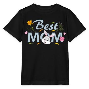 Meilleure maman. Design floral avec lapin - T-shirt bio MINI CREATOR Stanley/Stella Enfant - noir - Devant - Mikhail (115cm)