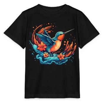 Oiseau explosion de fleurs - T-shirt bio MINI CREATOR Stanley/Stella Enfant - noir - Devant - Mikhail (115cm)