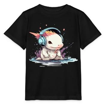 Bizi the audiophile axolotl - Stanley/Stella MINI CREATOR Kids’ T-Shirt - black - Front - Mikhail (115cm)