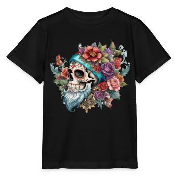 vintage, hipster, skull, bart, tatoo stil, rose - Stanley/Stella Kinder T-Shirt MINI CREATOR  - Schwarz - Vorne - Mikhail (115cm)